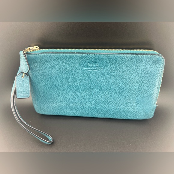 Coach Teal Blue Wristlet Clutch Wallet - Picture 1 of 8